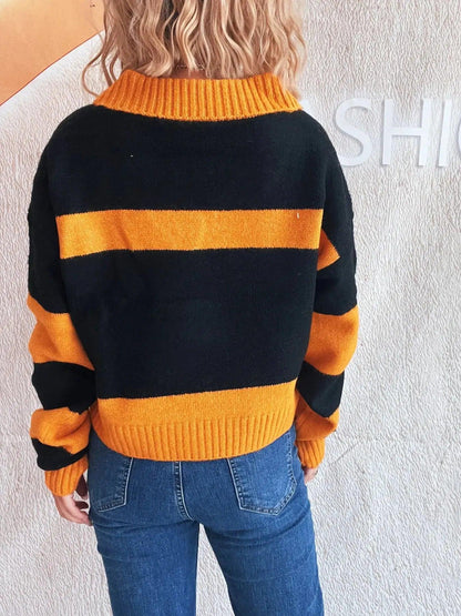 Color Block Long Sleeve Sweater Luxe Curves Plus Size Fashion