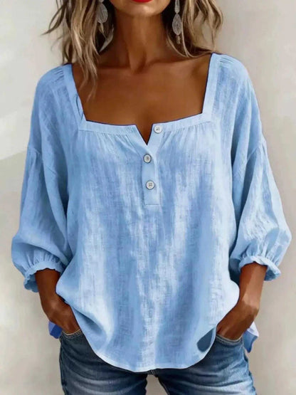 Full Size Square Neck Button Detail Blouse Plus Size Luxe Curves Plus Size Fashion