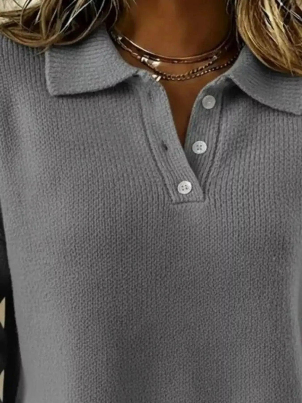Full Size Button Detail Dropped Shoulder Sweater Plus Size Luxe Curves Plus Size Fashion