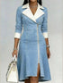 Full Size Contrast Lapel Zip-Front Denim Dress Plus Size Luxe Curves Plus Size Fashion