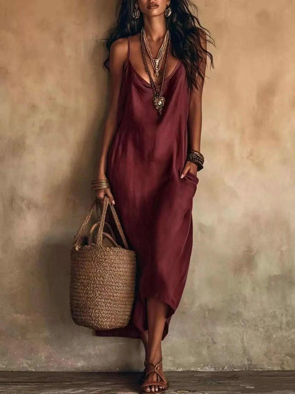 Full Size Spaghetti Strap Midi Dress with Pockets Plus Size Luxe Curves Plus Size Fashion