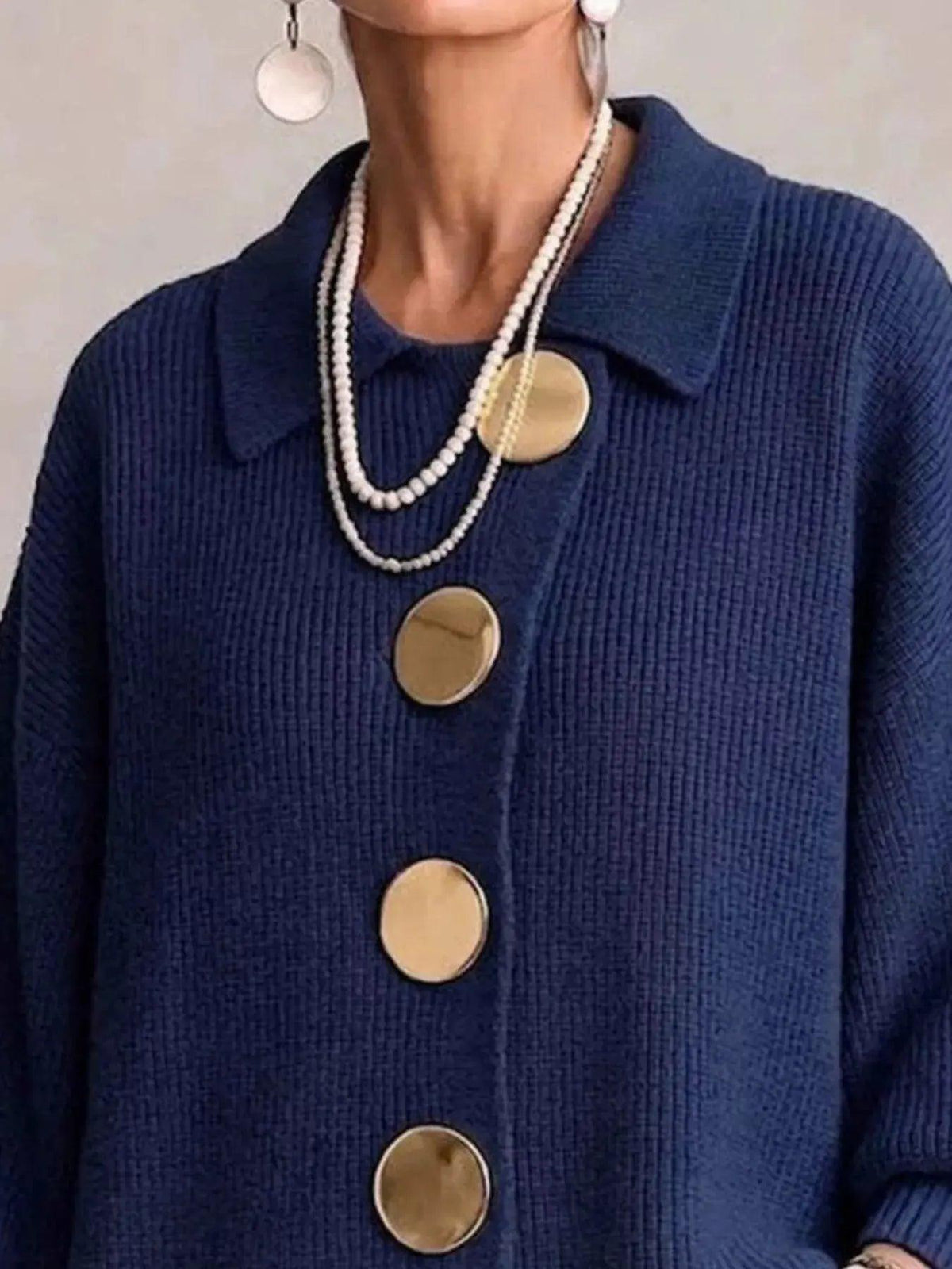 Full Size Gold Buttons Lantern Sleeve Cardigan Plus Size Luxe Curves Plus Size Fashion