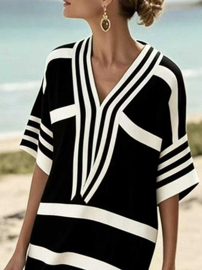 Full Size Striped Half Sleeve Midi Dress Plus Size Luxe Curves Plus Size Fashion