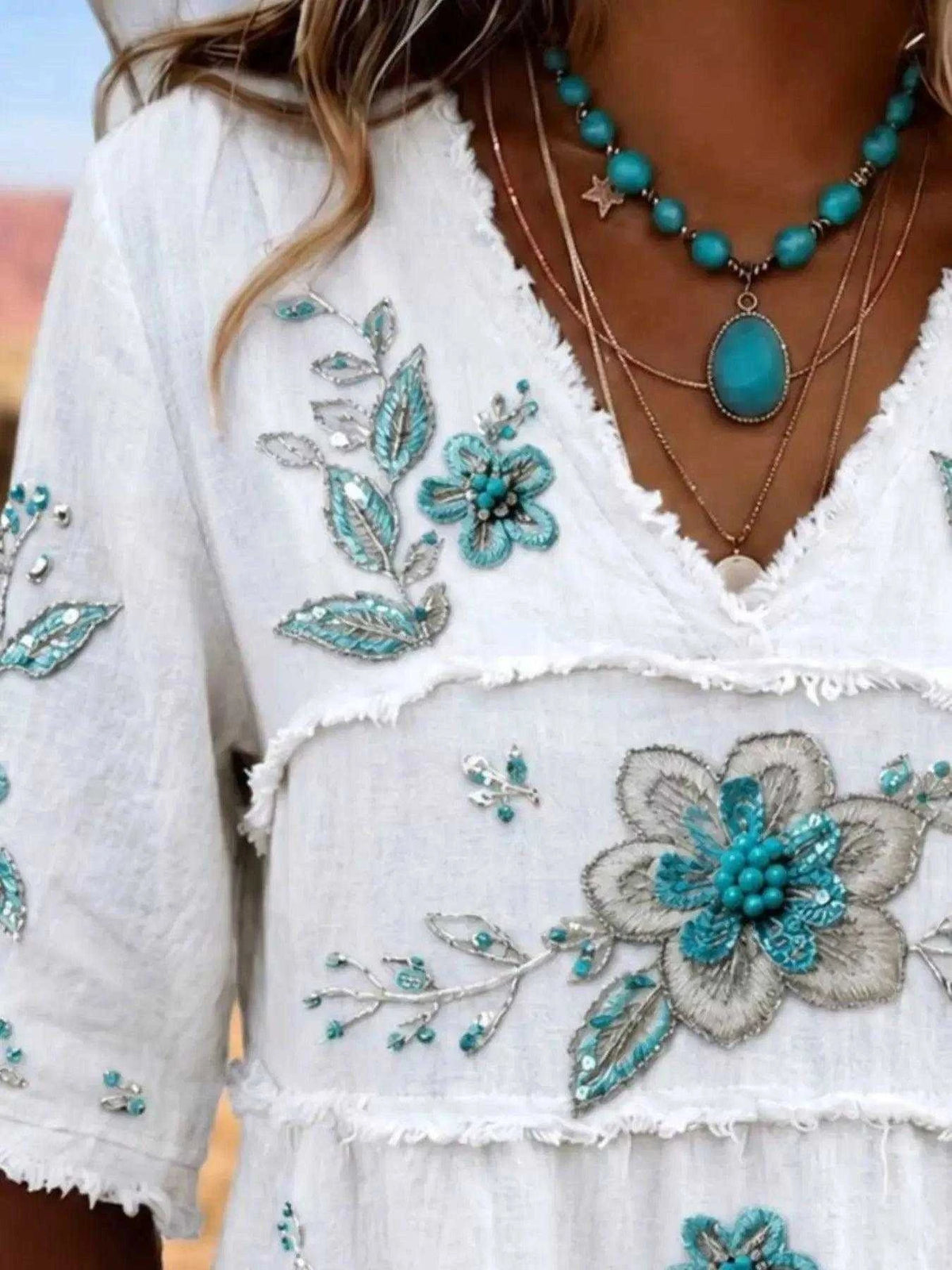 Full Size Floral Raw Hem V-Neck Blouse Plus Size Luxe Curves Plus Size Fashion