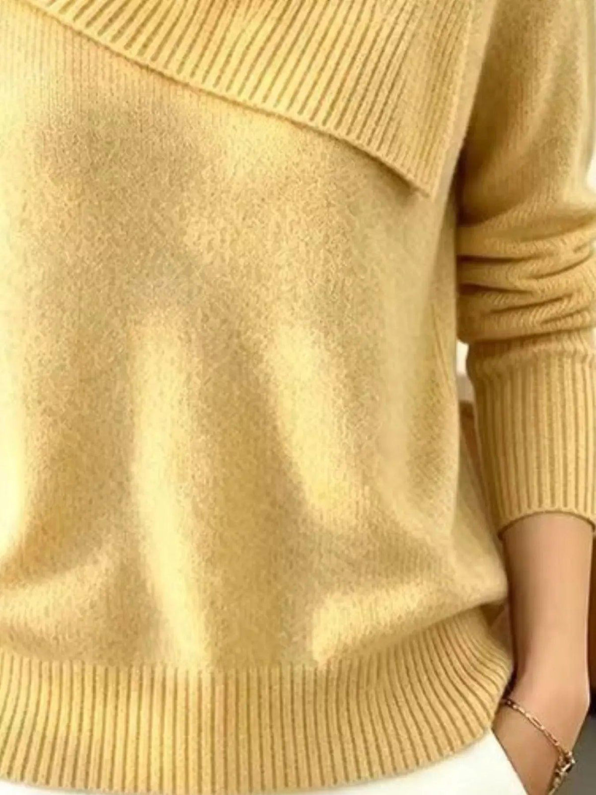 Full Size Asymmetric Ribbed Collar Sweater Plus Size Luxe Curves Plus Size Fashion