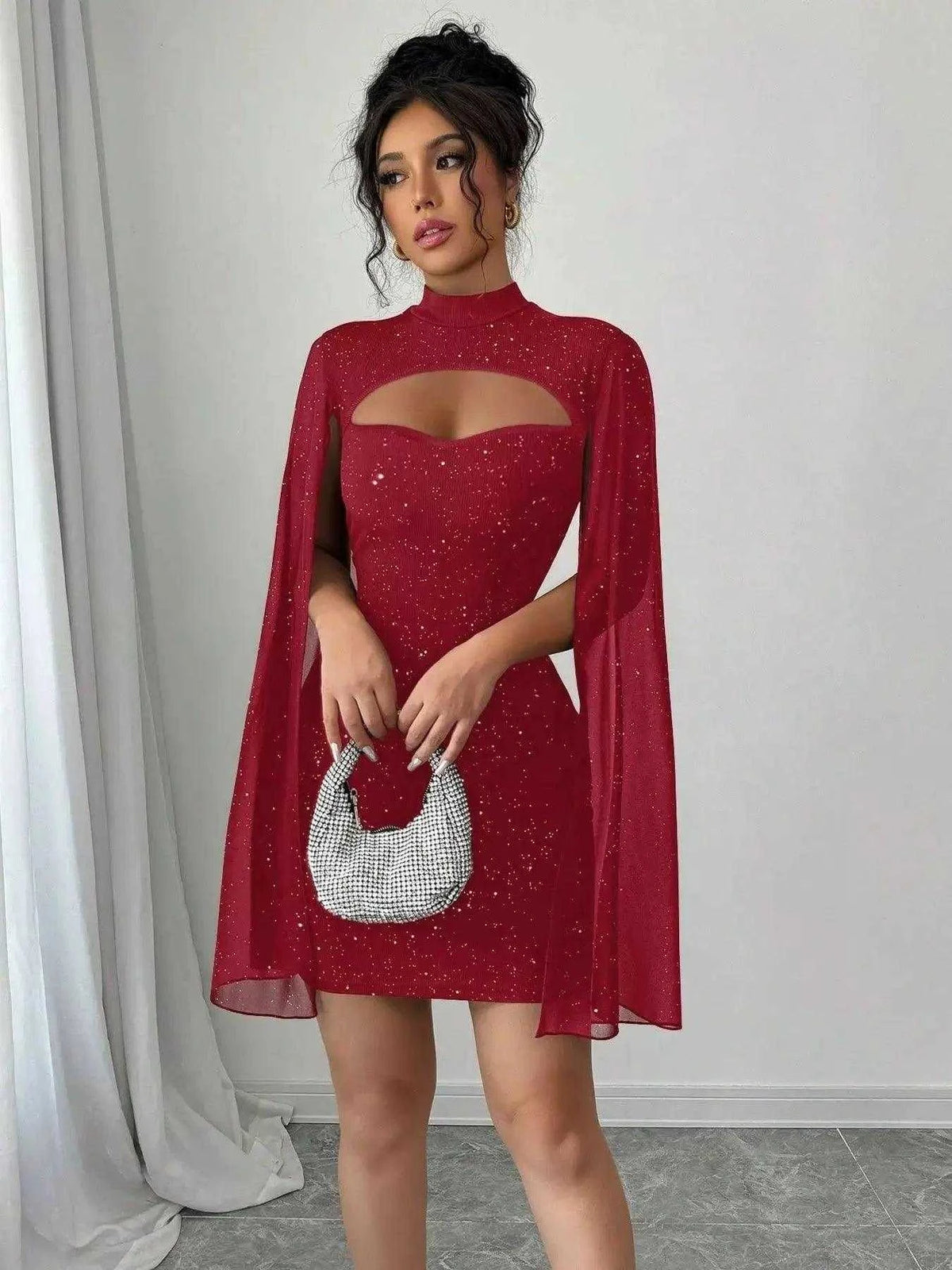 Cutout Bodycon Mini Dress with Cape Sleeves Luxe Curves Plus Size Fashion
