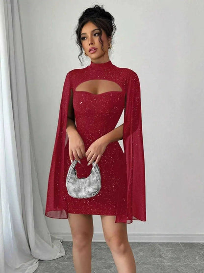 Cutout Bodycon Mini Dress with Cape Sleeves Luxe Curves Plus Size Fashion