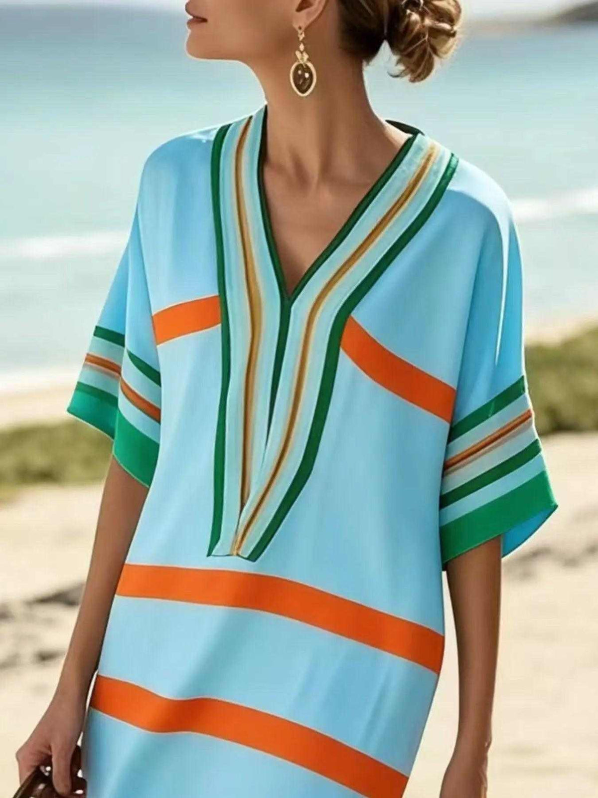 Full Size Striped Half Sleeve Midi Dress Plus Size Luxe Curves Plus Size Fashion