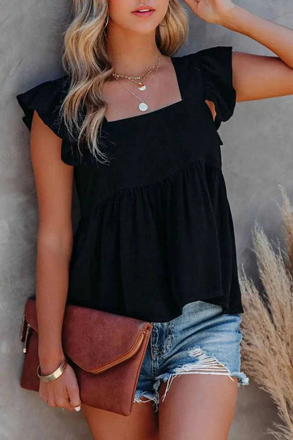 Full Size Ruffled Square Neck Cap Sleeve Blouse Luxe Curves Plus Size Fashion