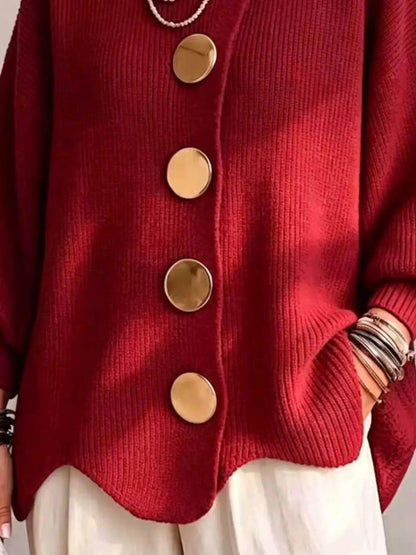 Full Size Gold Buttons Lantern Sleeve Cardigan Plus Size Luxe Curves Plus Size Fashion