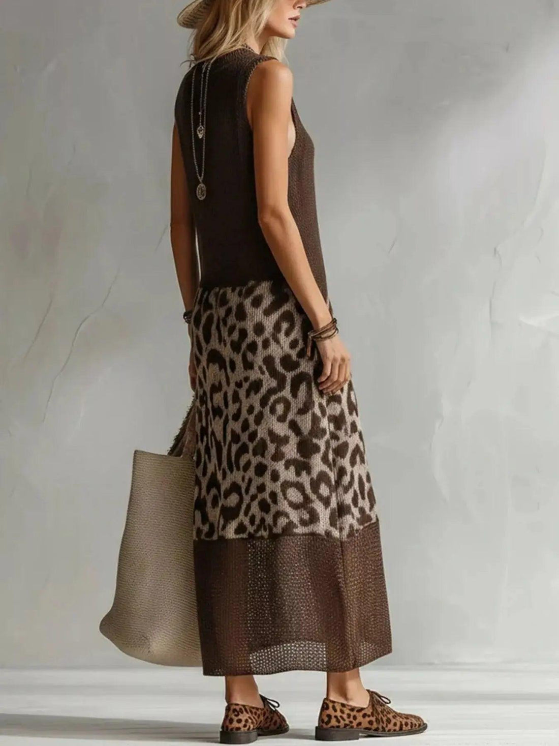 Full Size Sleeveless Color-Block Leopard Sweater Dress Plus Size Luxe Curves Plus Size Fashion