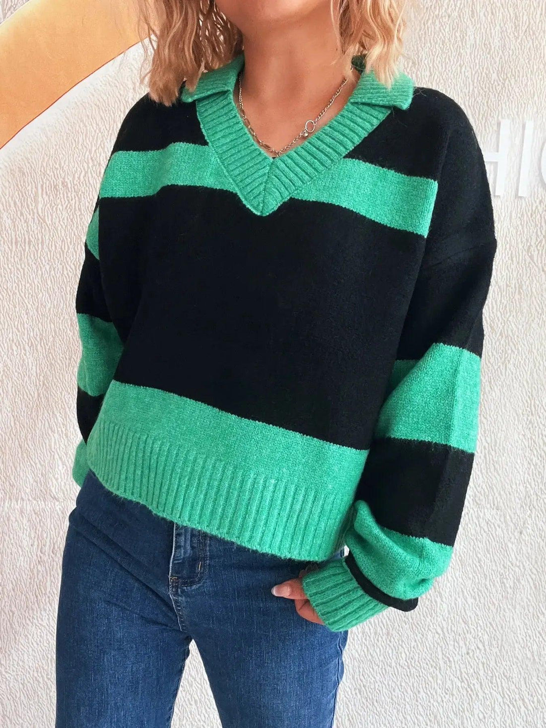 Color Block Long Sleeve Sweater Luxe Curves Plus Size Fashion