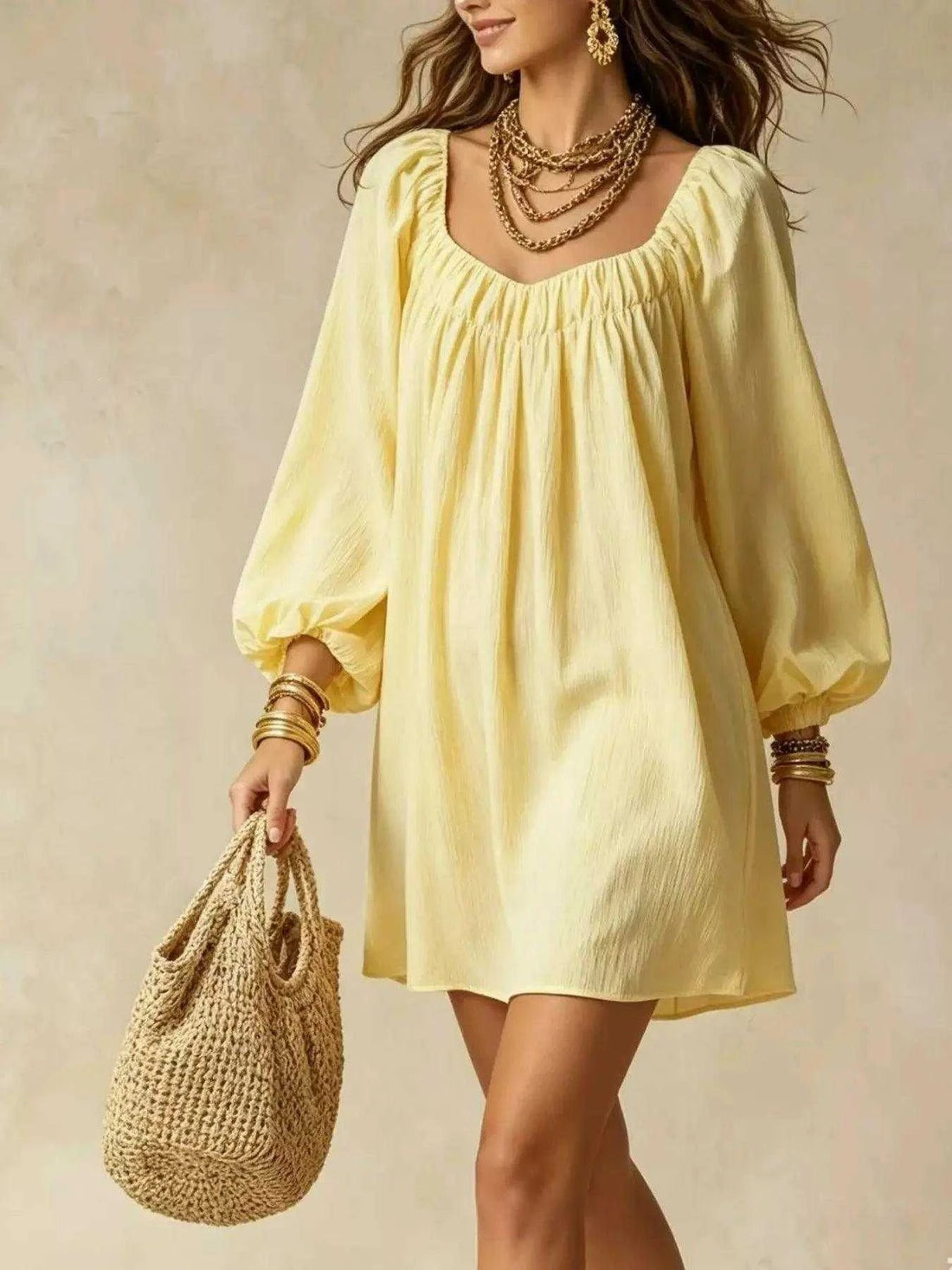 Flowy Balloon Sleeve Mini Dress Luxe Curves Plus Size Fashion