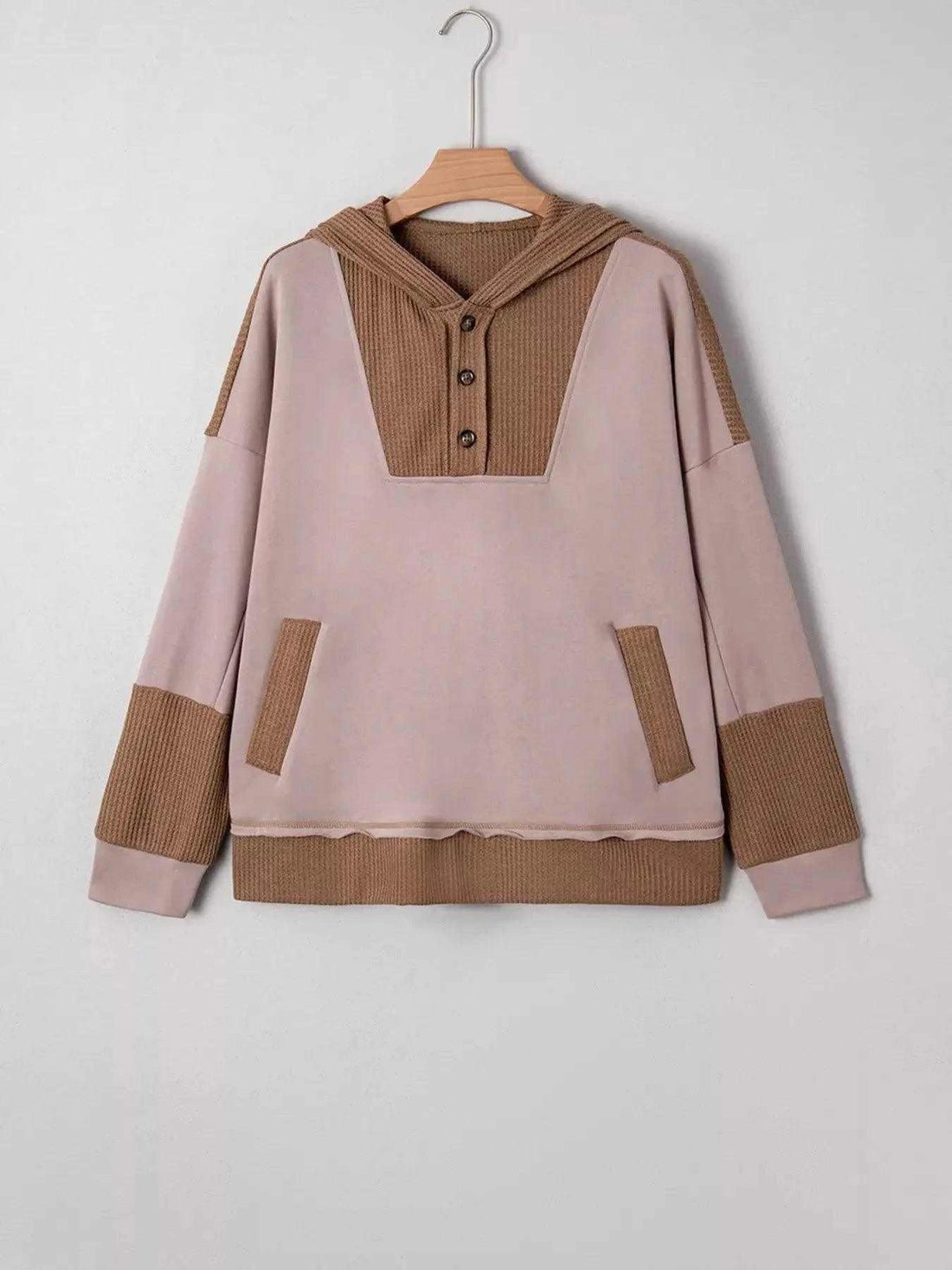 Oversize Waffle Patchwork Exposed Seam Casual Hoodie Luxe Curves Plus Size Fashion