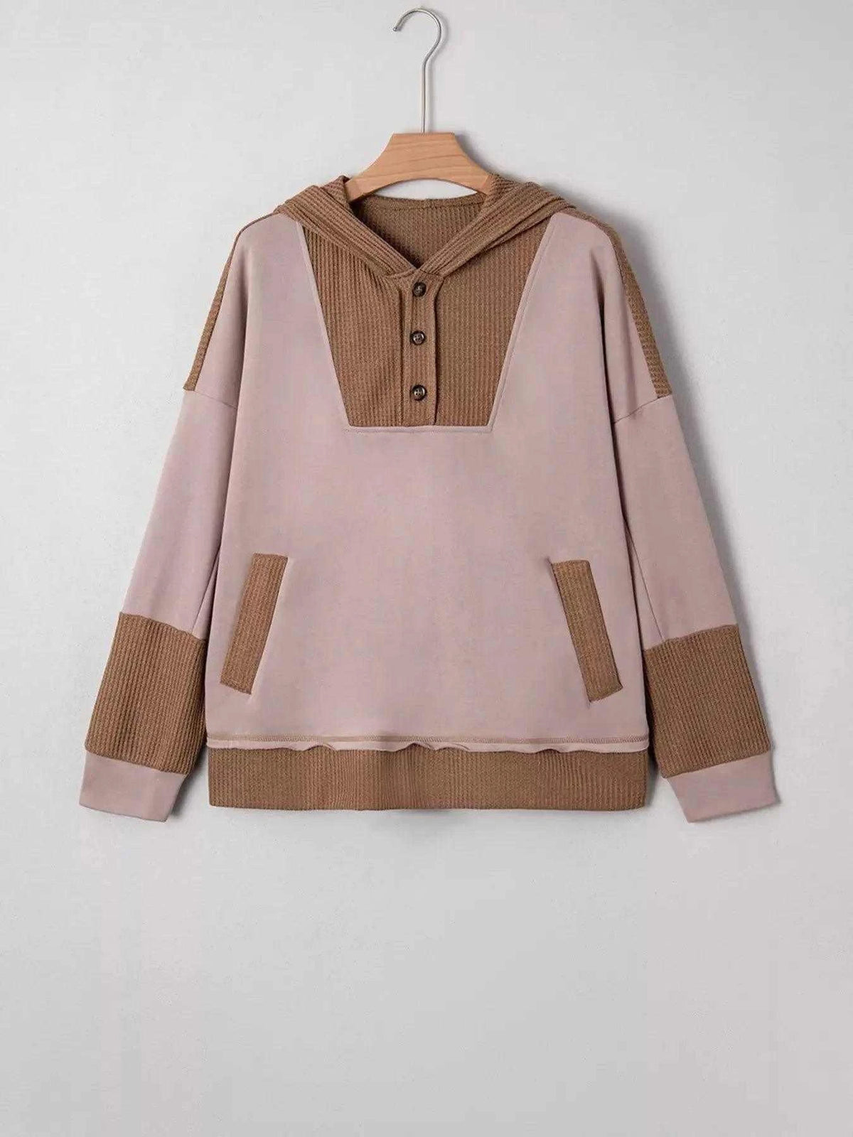 Oversize Waffle Patchwork Exposed Seam Casual Hoodie Luxe Curves Plus Size Fashion