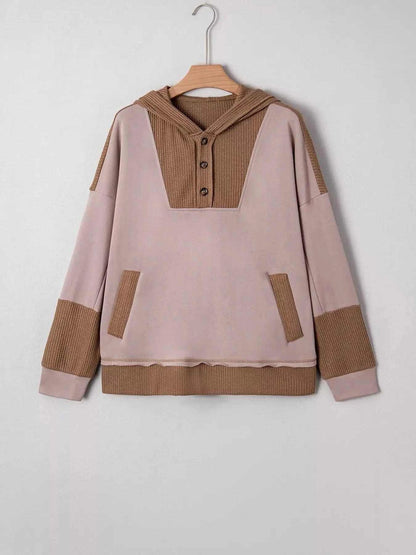 Oversize Waffle Patchwork Exposed Seam Casual Hoodie Luxe Curves Plus Size Fashion