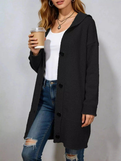 Full Size Casual Hooded Button-Down Knit Cardigan Plus Size Luxe Curves Plus Size Fashion