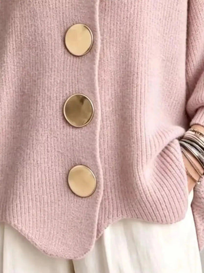 Full Size Gold Buttons Lantern Sleeve Cardigan Plus Size Luxe Curves Plus Size Fashion