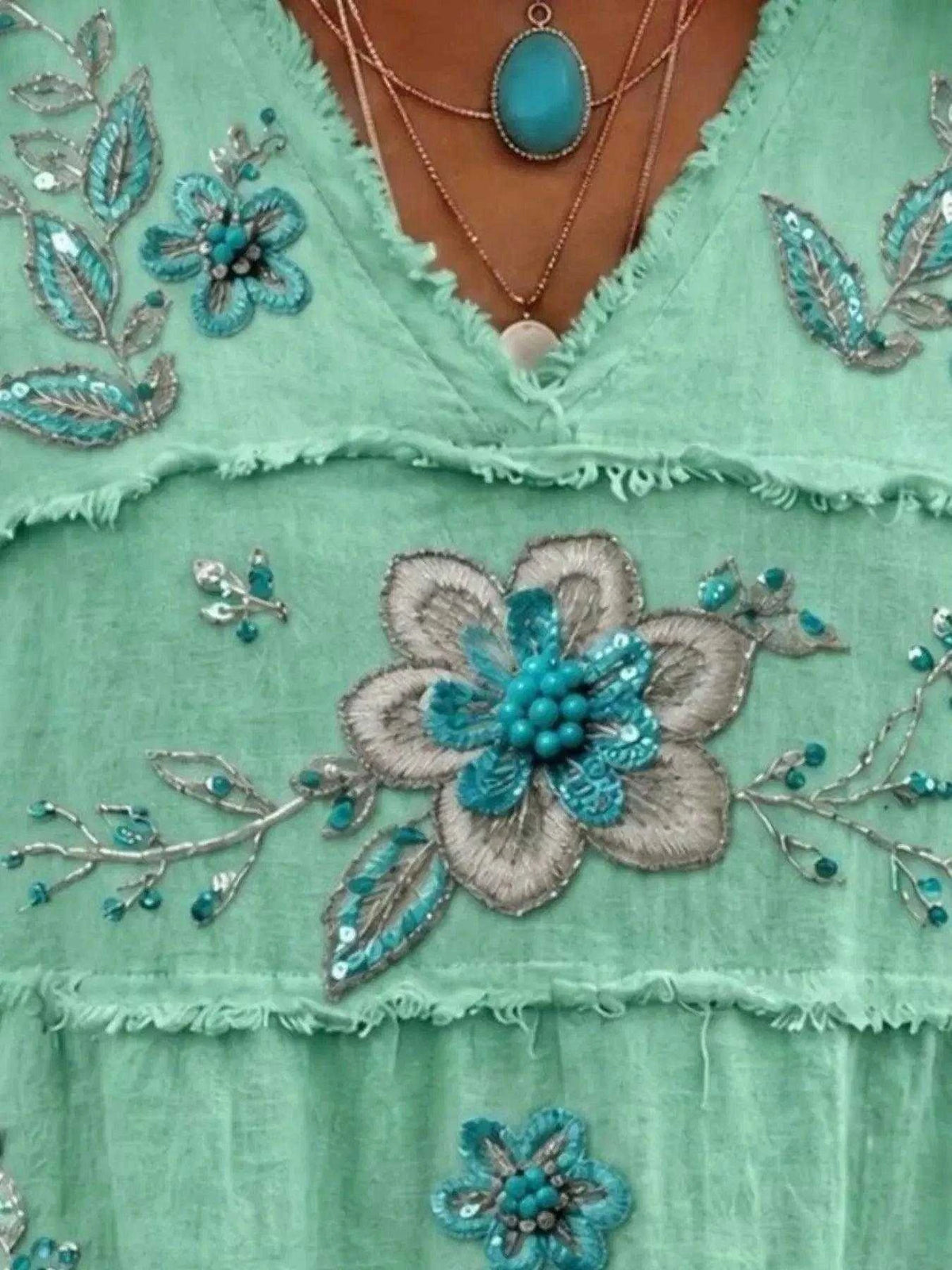 Full Size Floral Raw Hem V-Neck Blouse Plus Size Luxe Curves Plus Size Fashion