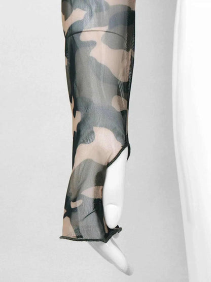 Camouflage Mesh Long Sleeve T-Shirt Luxe Curves Plus Size Fashion