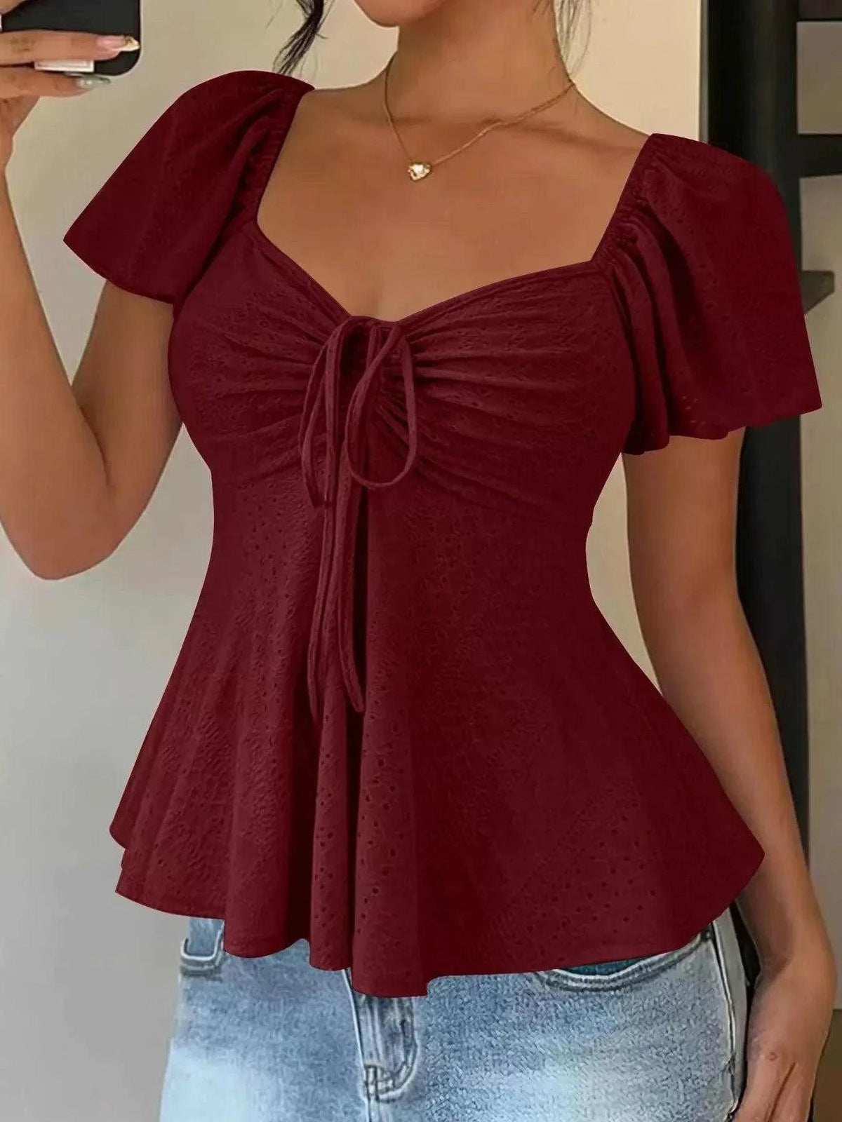 Sweetheart Neck Flutter Sleeve Top Luxe Curves Plus Size Fashion