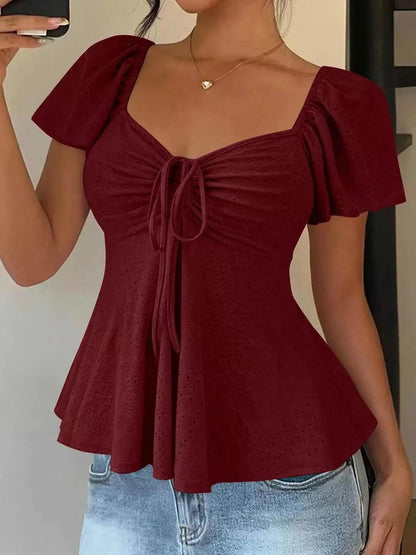 Sweetheart Neck Flutter Sleeve Top Luxe Curves Plus Size Fashion