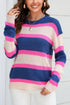 Angel Wings color block sweater in blue, pink and cream acrylic knit with a round neck and dropped shoulders