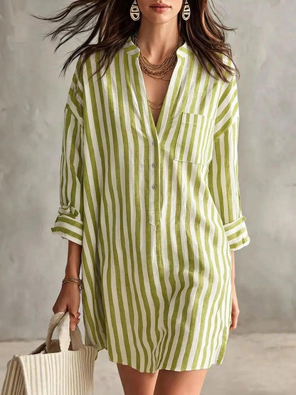 Full Size Striped Linen Shirt Mini Dress Plus Size Luxe Curves Plus Size Fashion