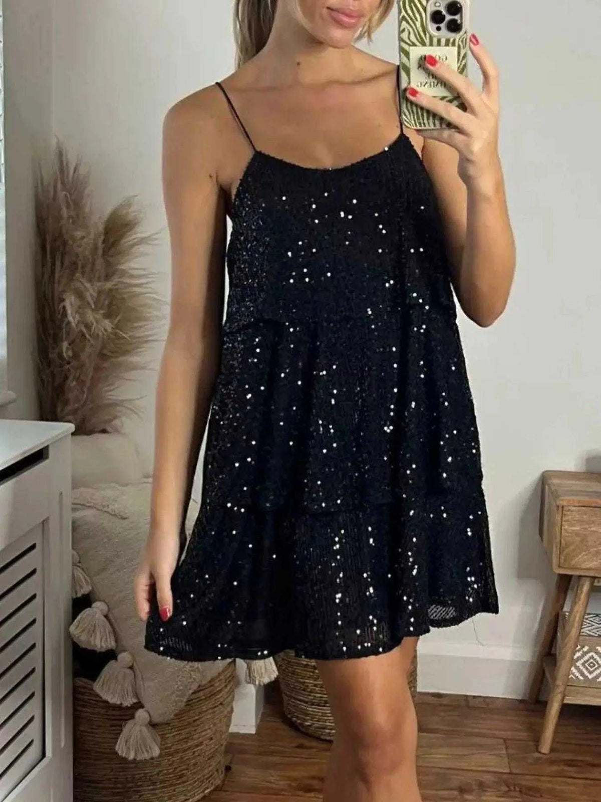 Full Size Sequin Tie Shoulder Mini Dress Plus Size Luxe Curves Plus Size Fashion