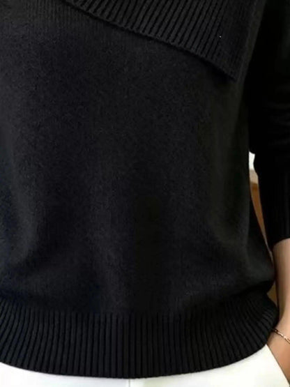 Full Size Asymmetric Ribbed Collar Sweater Plus Size Luxe Curves Plus Size Fashion