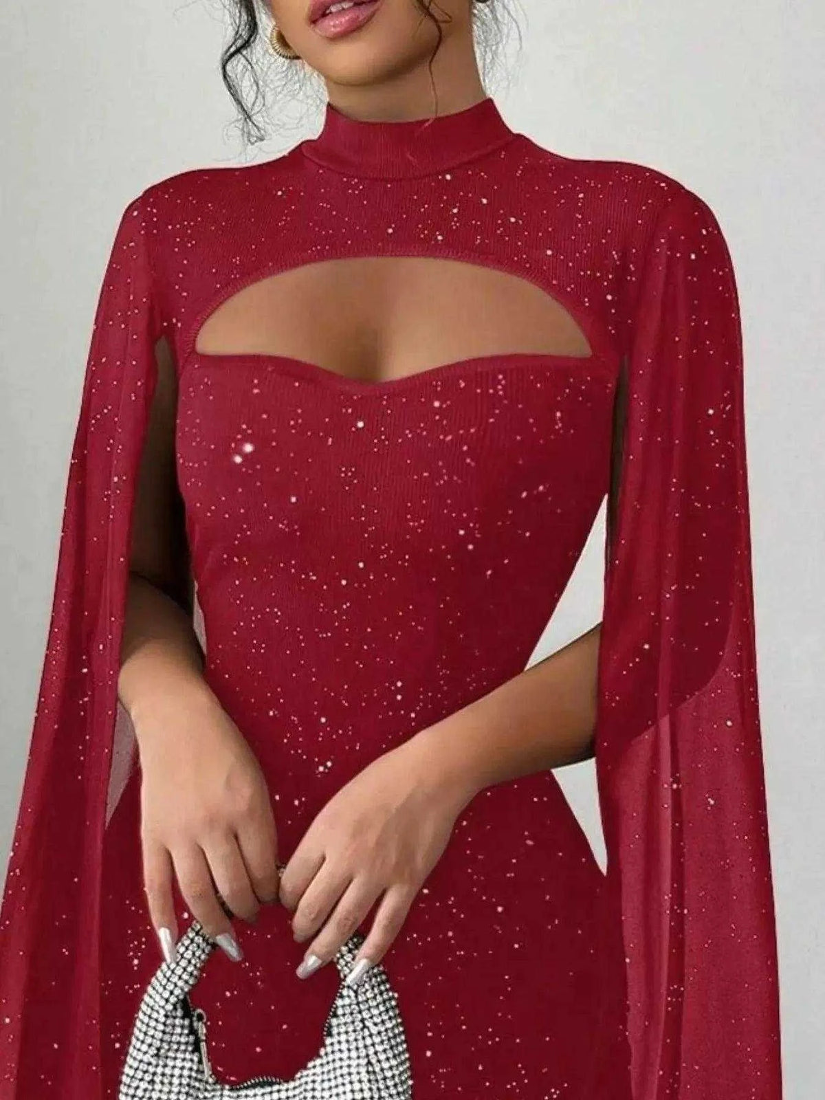 Cutout Bodycon Mini Dress with Cape Sleeves Luxe Curves Plus Size Fashion