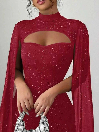 Cutout Bodycon Mini Dress with Cape Sleeves Luxe Curves Plus Size Fashion