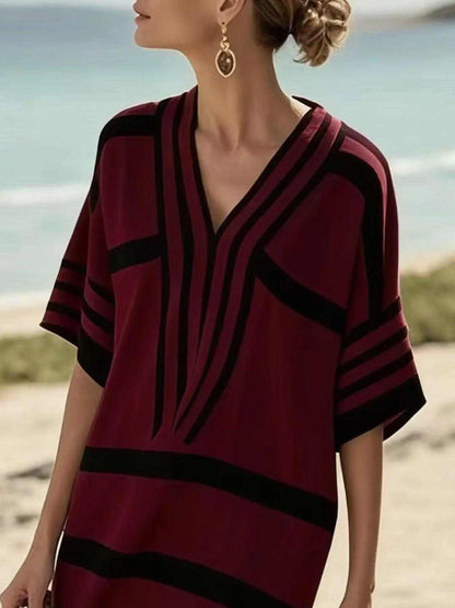 Full Size Striped Half Sleeve Midi Dress Plus Size Luxe Curves Plus Size Fashion