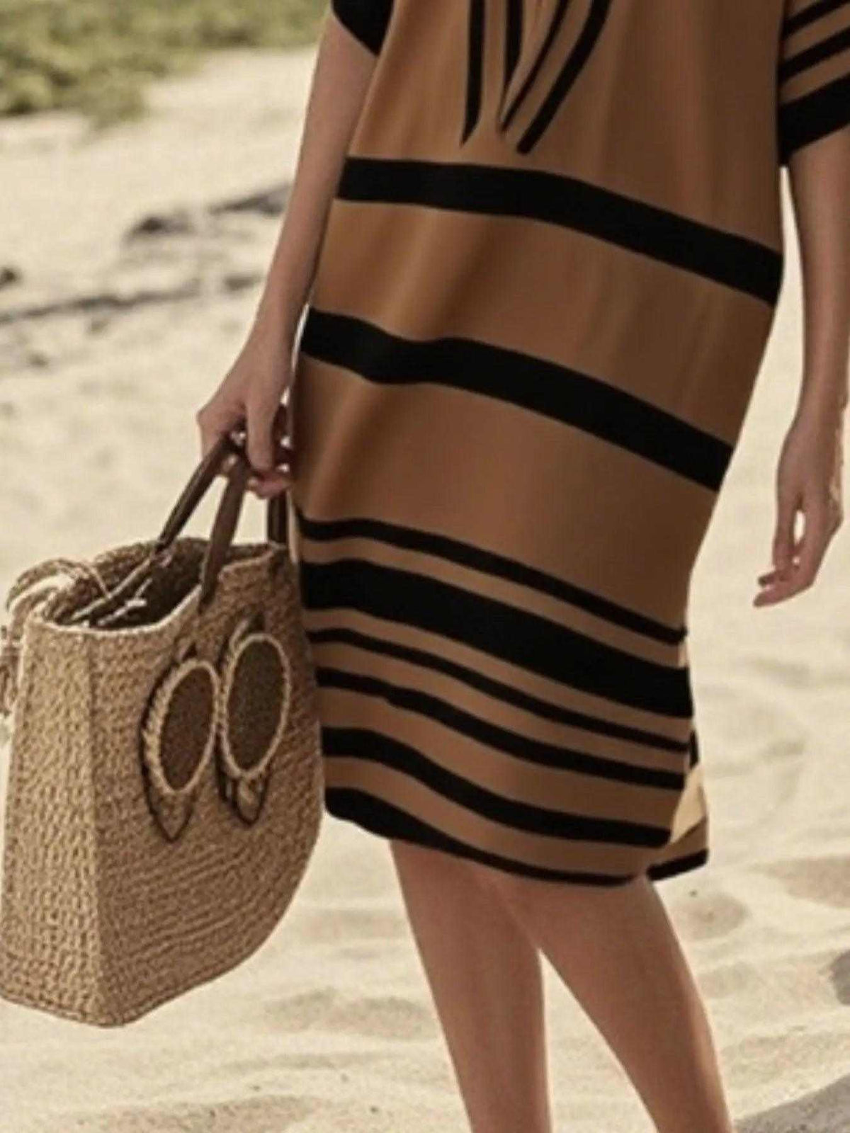 Full Size Striped Half Sleeve Midi Dress Plus Size Luxe Curves Plus Size Fashion