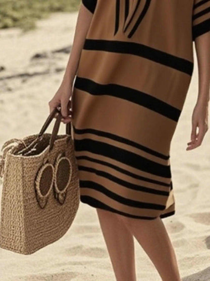 Full Size Striped Half Sleeve Midi Dress Plus Size Luxe Curves Plus Size Fashion