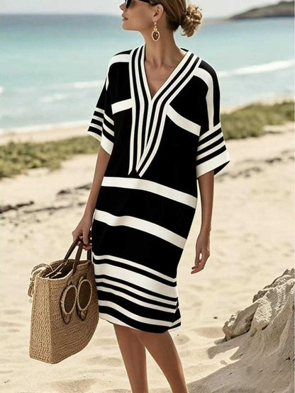 Full Size Striped Half Sleeve Midi Dress Plus Size Luxe Curves Plus Size Fashion