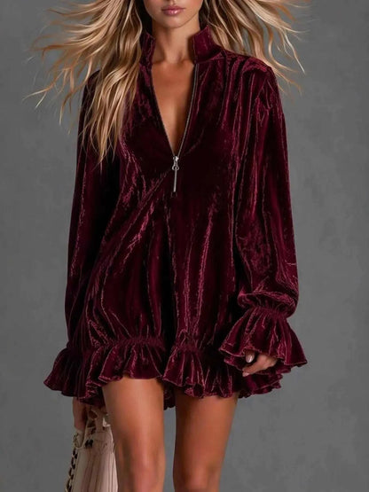 Full Size Zip-Front Ruffle Hem Mini Dress Plus Size Luxe Curves Plus Size Fashion