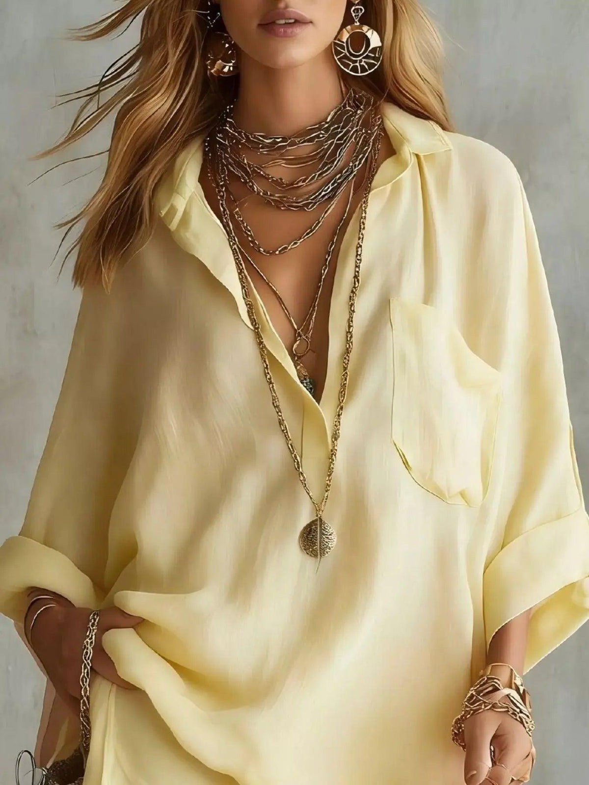Full Size Oversized Long Sleeve Shirt and Shorts Two-Piece Set Plus Si Luxe Curves Plus Size Fashion