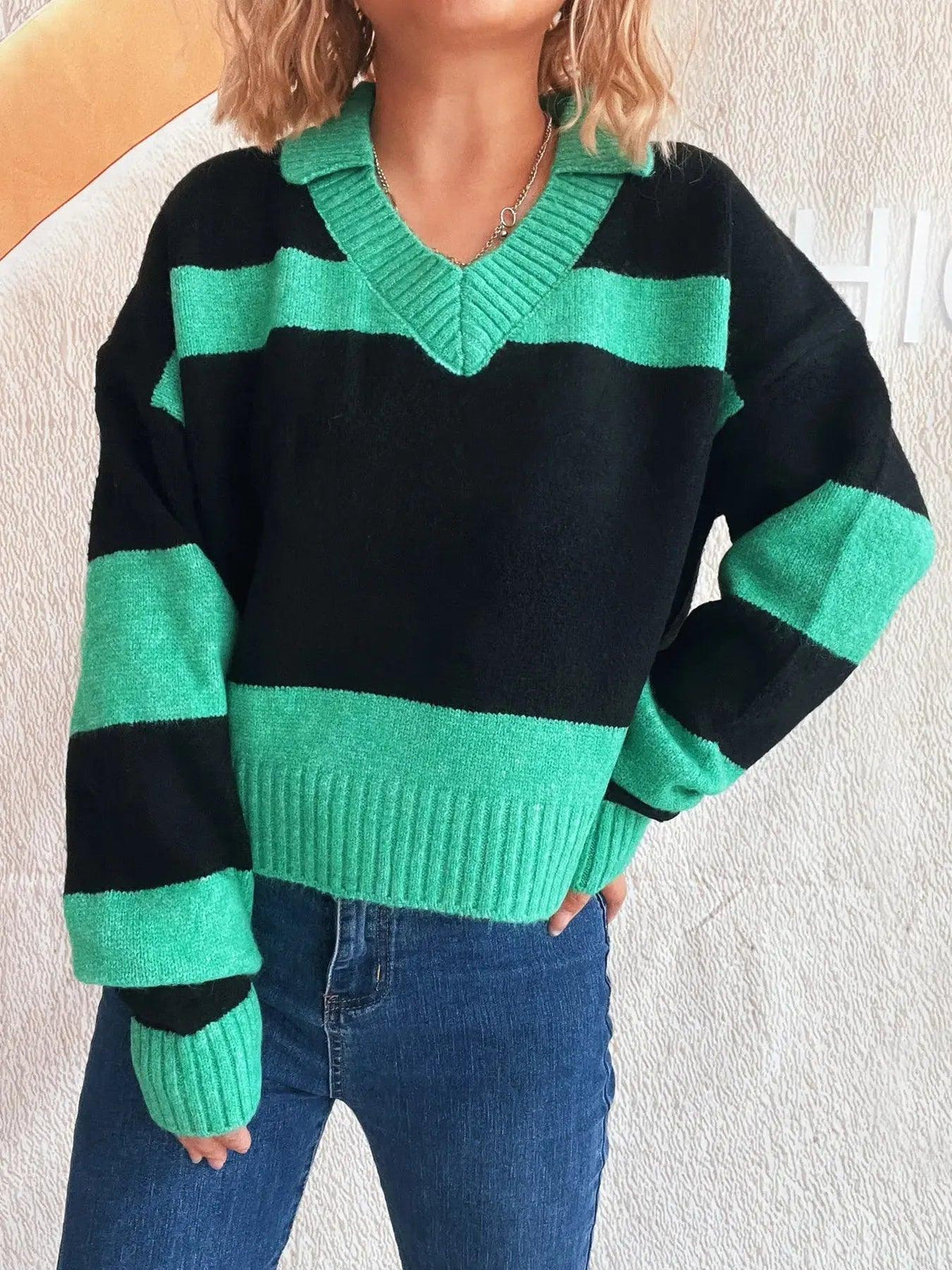 Color Block Long Sleeve Sweater Luxe Curves Plus Size Fashion