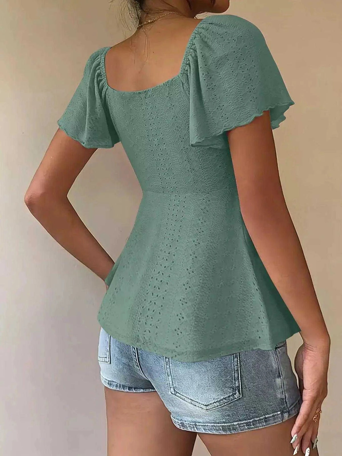 Sweetheart Neck Flutter Sleeve Top Luxe Curves Plus Size Fashion