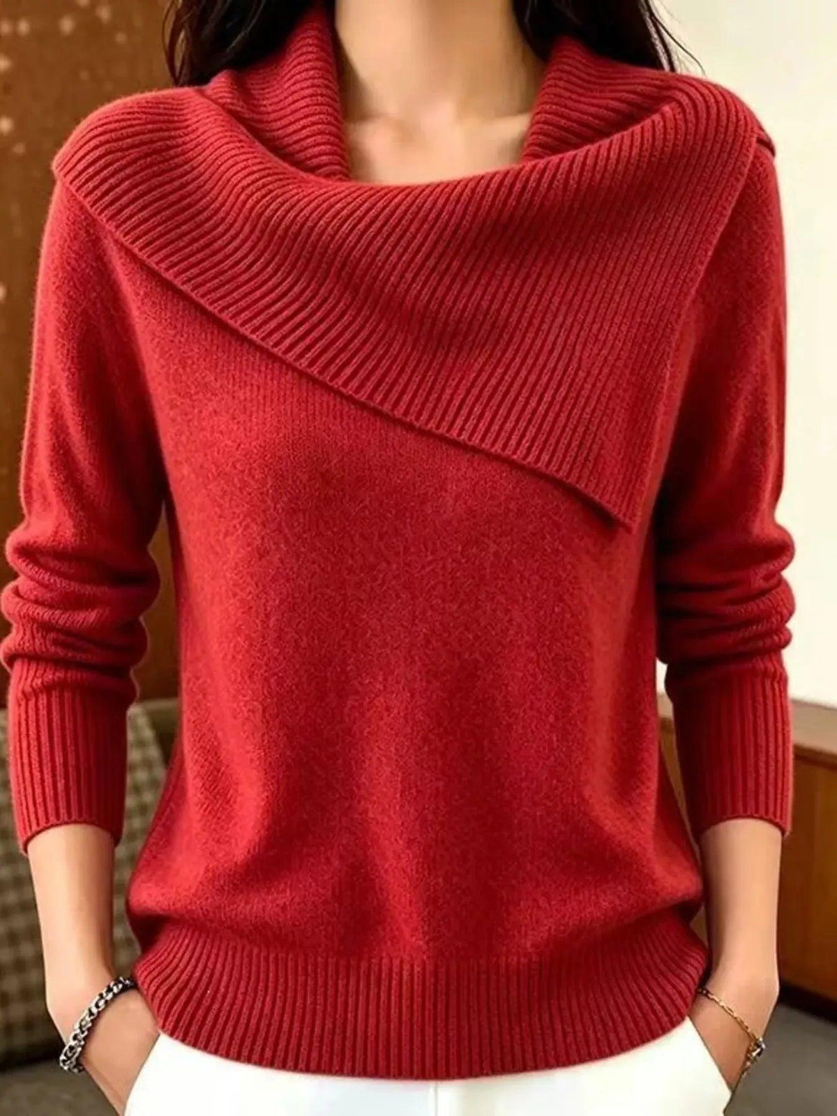 Full Size Asymmetric Ribbed Collar Sweater Plus Size Luxe Curves Plus Size Fashion