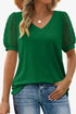 Swiss Dot Puff Sleeve V-Neck Tee Luxe Curves Plus Size Fashion