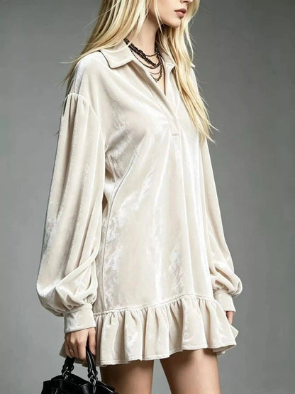 Full Size Velvet Ruffled Hem Long Sleeve Dress Plus Size Luxe Curves Plus Size Fashion