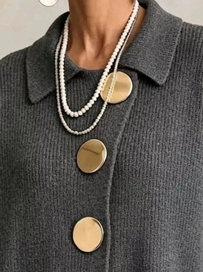 Full Size Gold Buttons Lantern Sleeve Cardigan Plus Size Luxe Curves Plus Size Fashion
