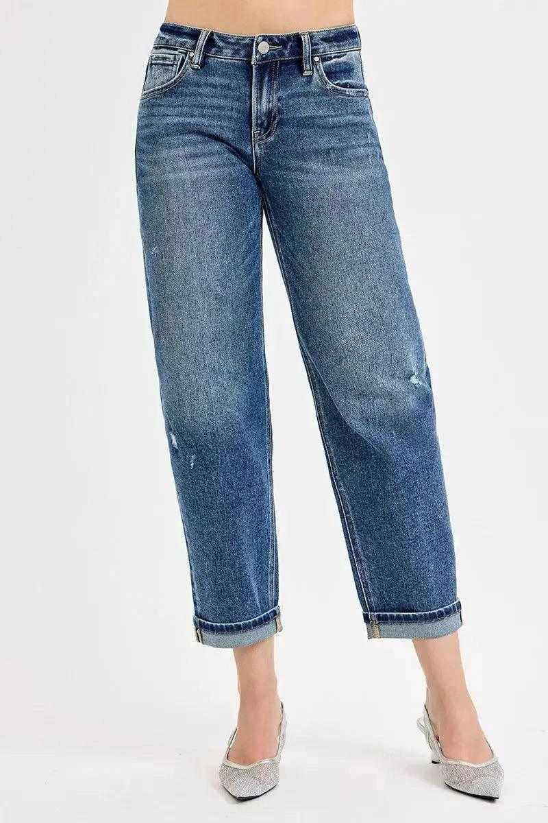 RISEN Full Size Low Rise Crop Boyfriend Jeans Plus Size Luxe Curves Plus Size Fashion