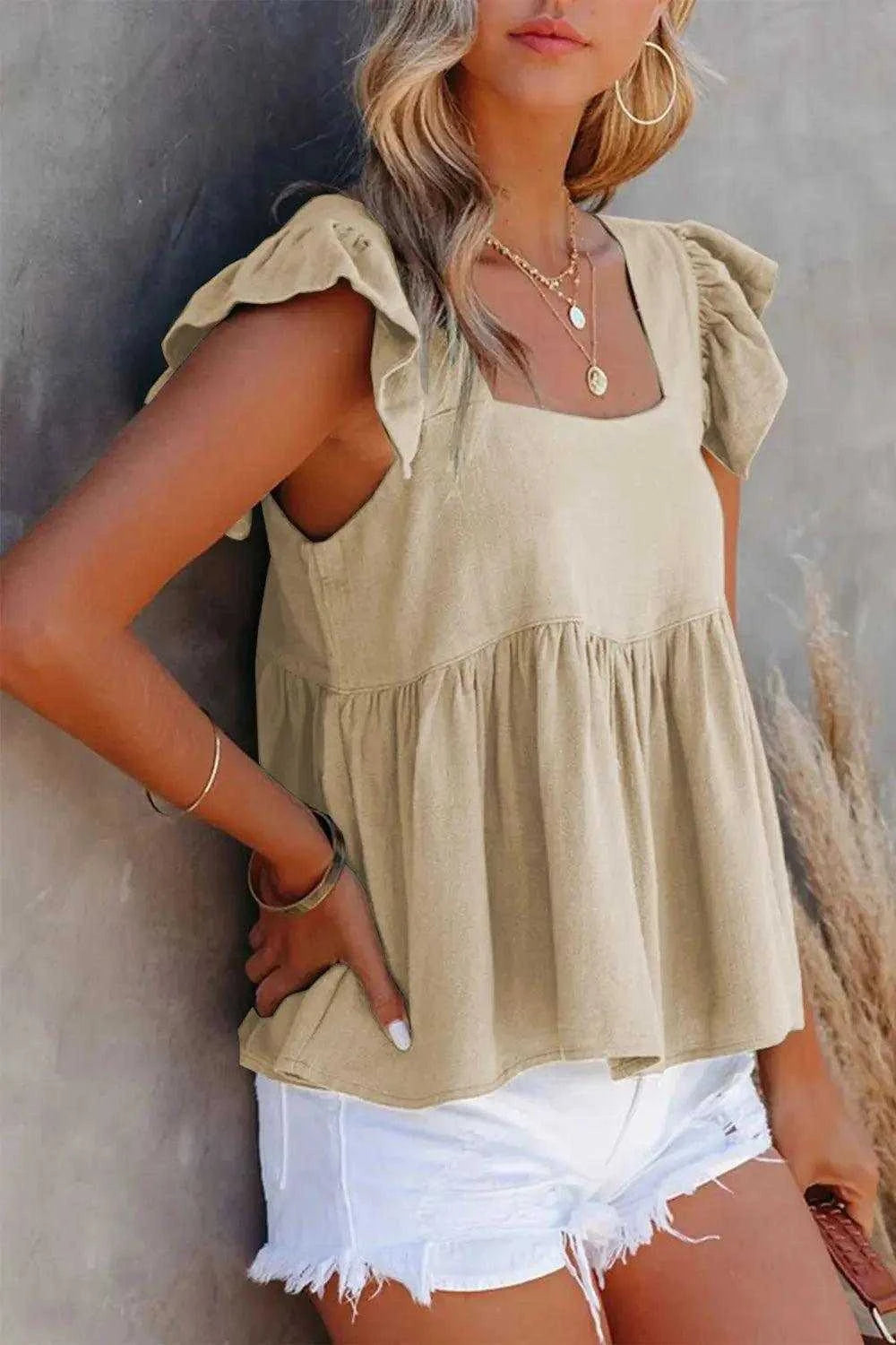Full Size Ruffled Square Neck Cap Sleeve Blouse Luxe Curves Plus Size Fashion