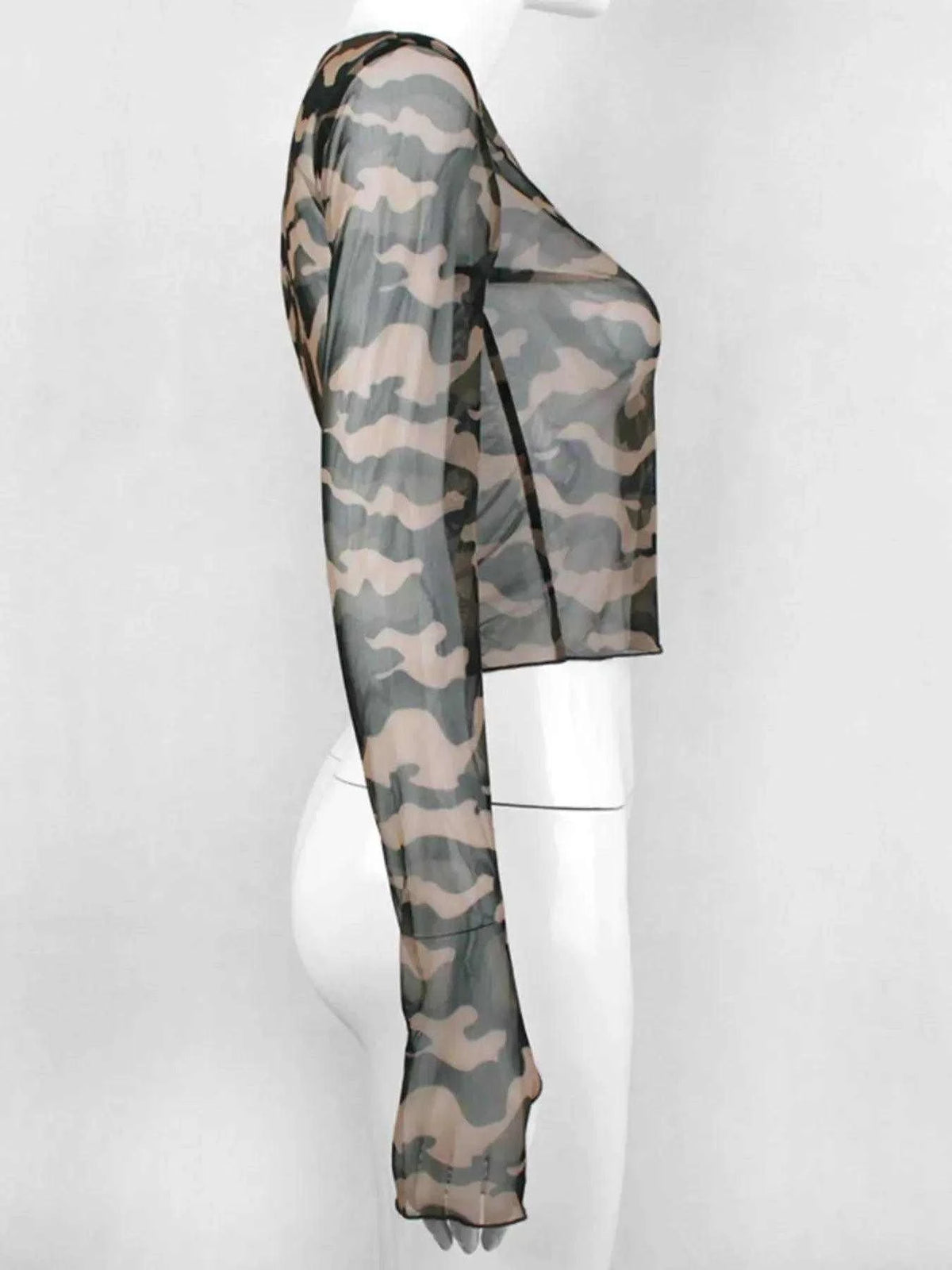 Camouflage Mesh Long Sleeve T-Shirt Luxe Curves Plus Size Fashion