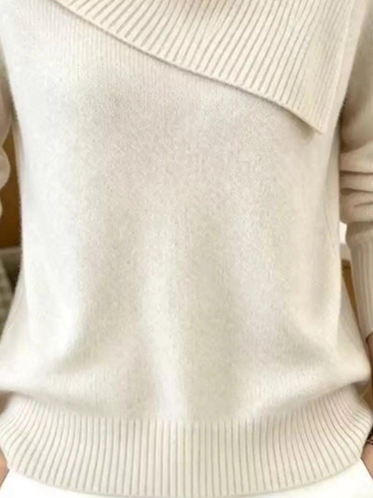 Full Size Asymmetric Ribbed Collar Sweater Plus Size Luxe Curves Plus Size Fashion