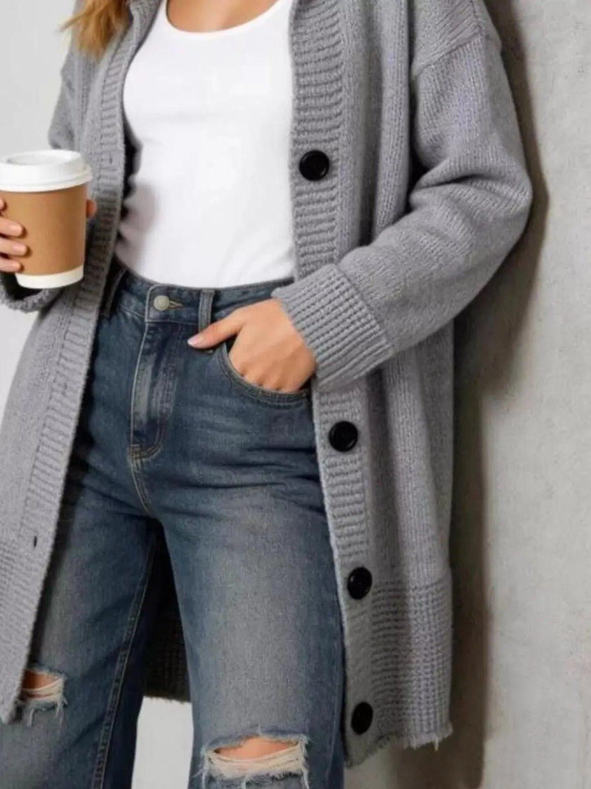 Full Size Casual Hooded Button-Down Knit Cardigan Plus Size Luxe Curves Plus Size Fashion