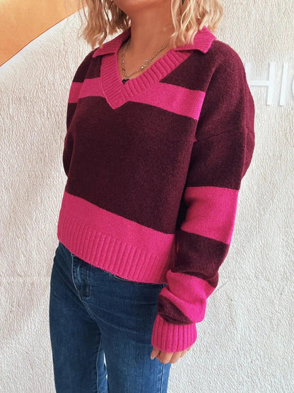 Color Block Long Sleeve Sweater Luxe Curves Plus Size Fashion